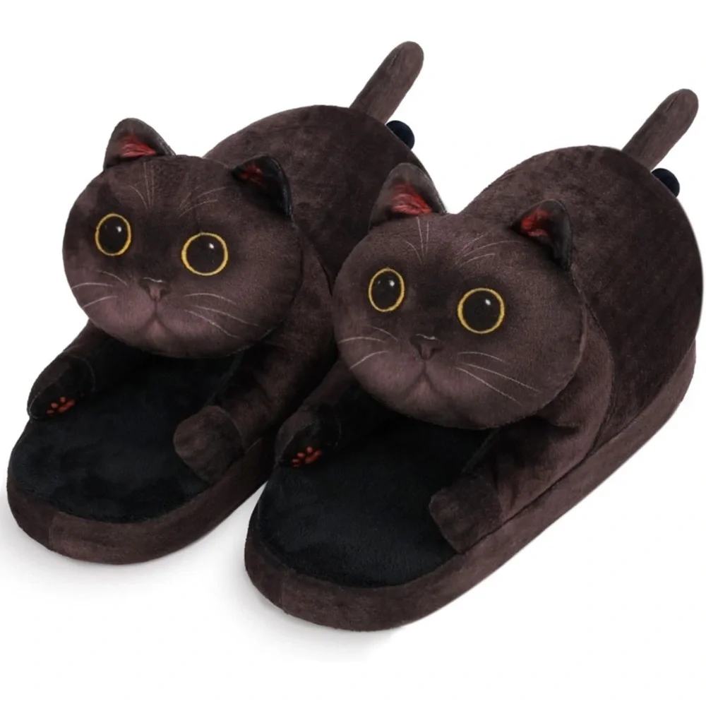 Cozy Cat Slippers - Brown and Black